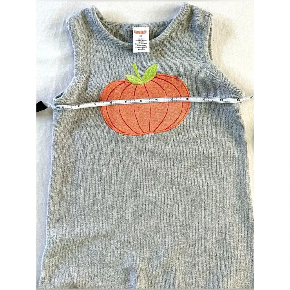 Gymboree Girls Pumpkin Sweater Dress Size 5T Fall Sleeveless Gray Orange